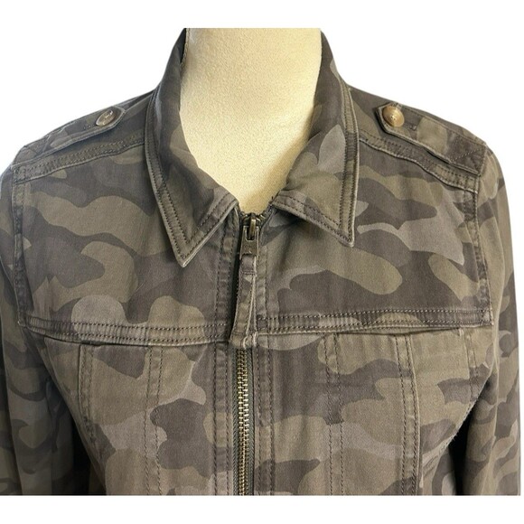 Express Womens Military Green Brown Camouflage Full Zip  Drawstring Jacket Sz S - Picture 6 of 15